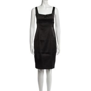 DAVID MEISTER black satin lbd sleeveless knee length cocktail sheath dress